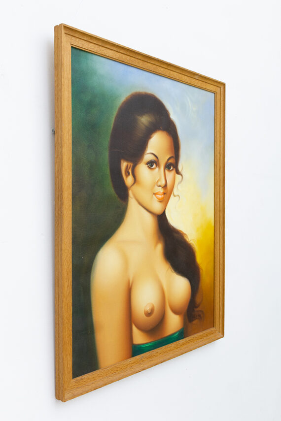 Vintage schilderij met Indonesische vrouw in houten lijst