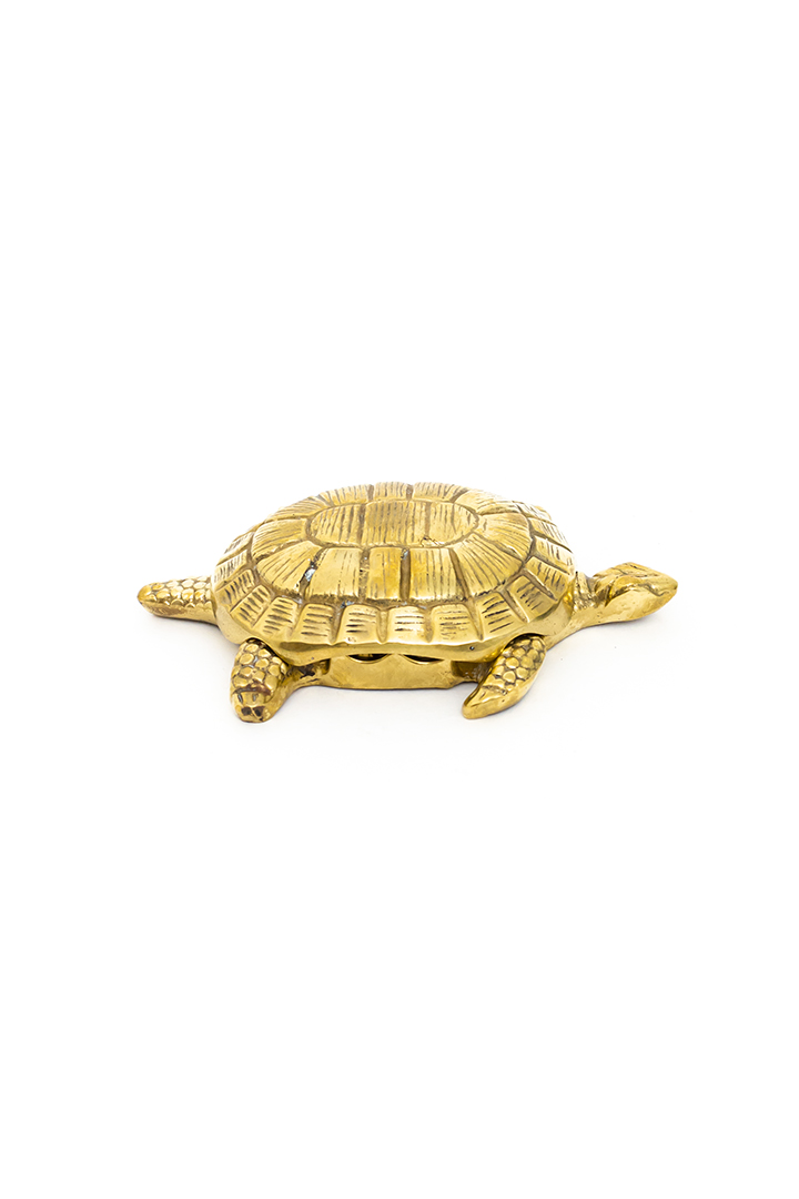 Vintage schildpad asbek van messing met losse deksel
