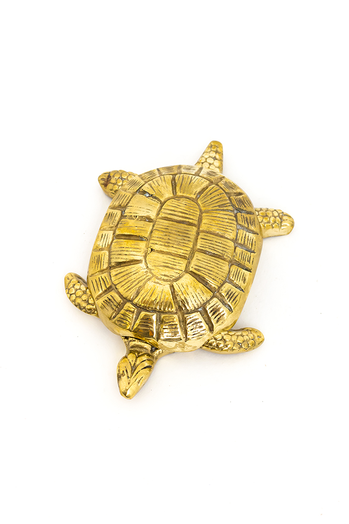 Vintage schildpad asbek van messing met losse deksel