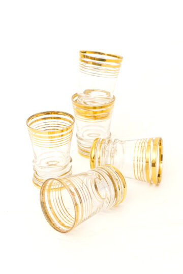Vintage shotglaasjes met gouden strepen - set van 8