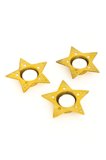 Vintage sterren waxinelichthouders van messing - set van 3