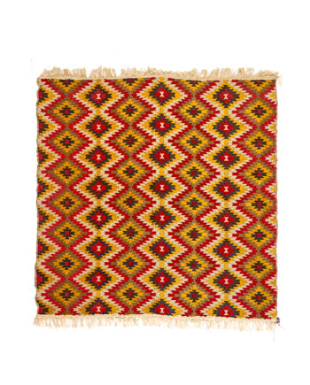 Vintage tapijt met zigzag patroon in rood/geel/bruin/beige