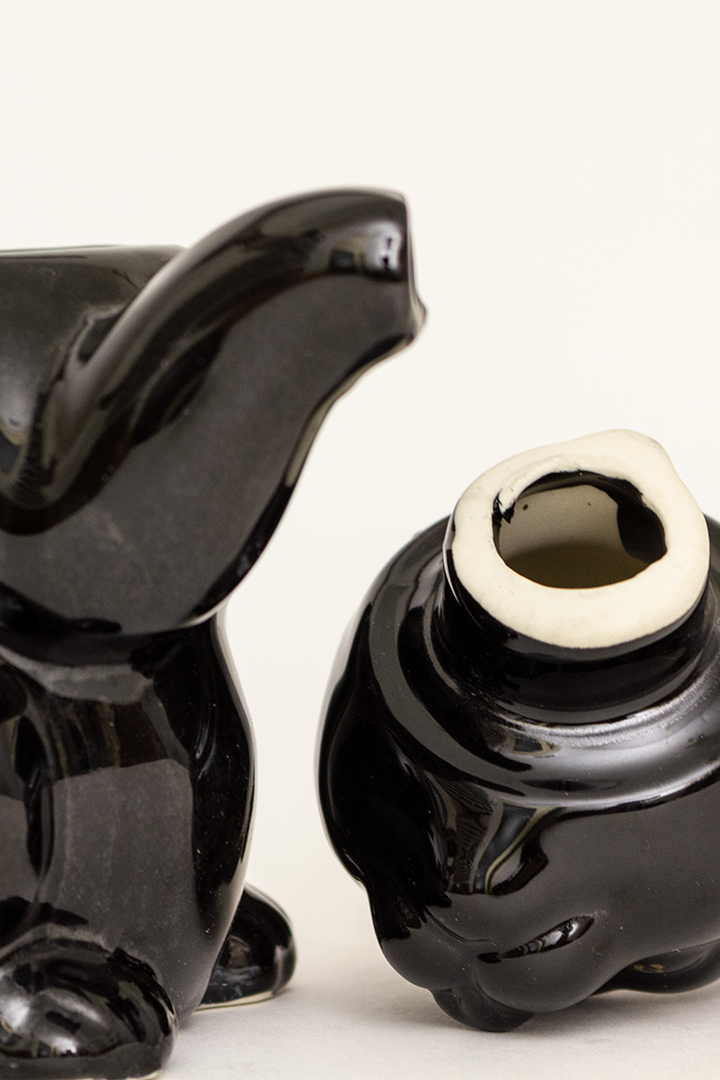 Vintage theepot kat zwart van keramiek