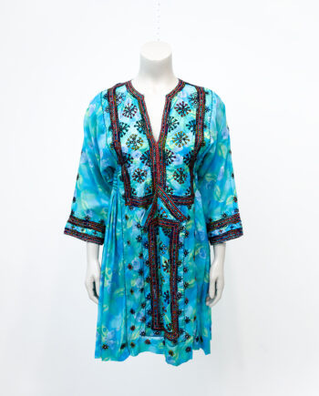 Vintage turkooizen Beloutch jurk met borduursels