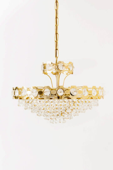 Vintage vergulde kroonluchter Odreco Deens design met glazen steentjes