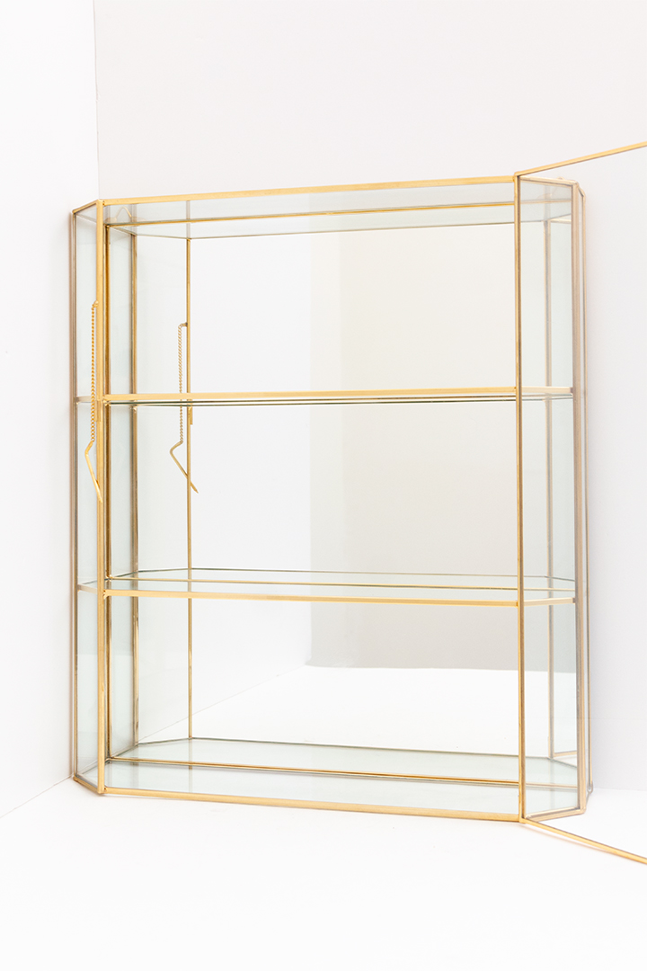 Vintage vitrinekast messing verguld 24k handgemaakt in Italië