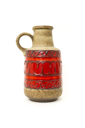 Vintage vloervaas Scheurich 408-40 bruin/rood met handvat