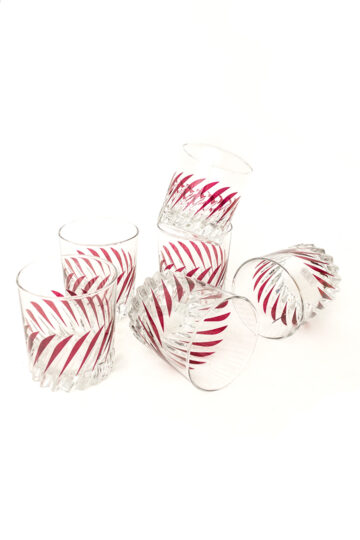 Vintage whiskey glazen met bordeauxrode print - set van 6