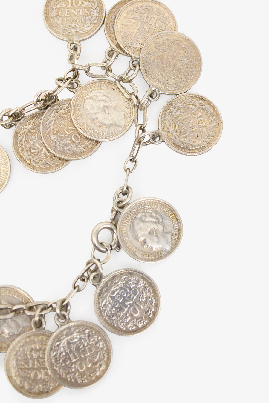 Vintage zilveren 835 armband Wilhemina dubbeltjes 1e helft 20e eeuw