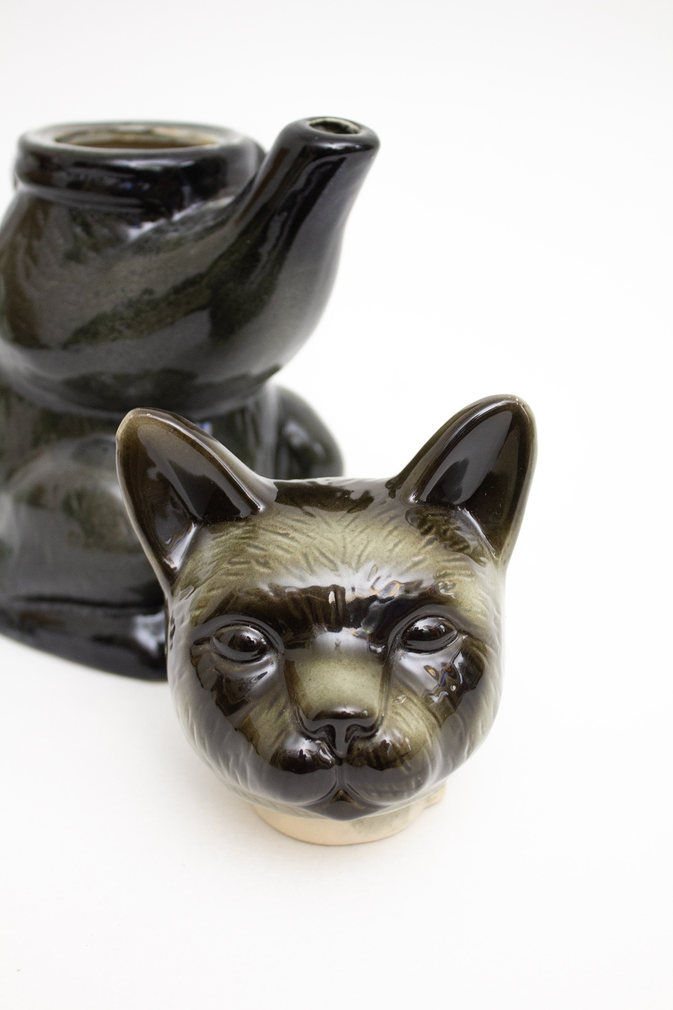 Vintage zwart-grijze Original Porzellan theepot/karaf kat