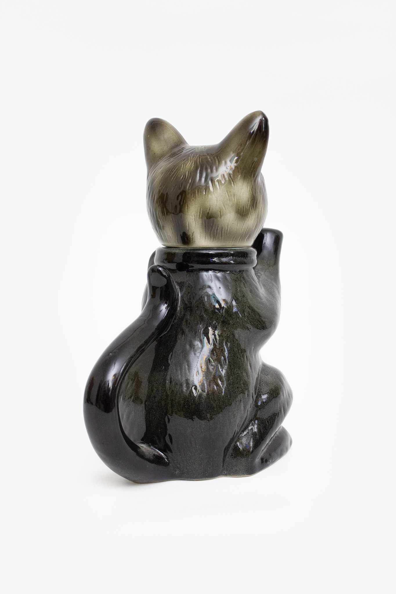 Vintage zwart-grijze Original Porzellan theepot/karaf kat