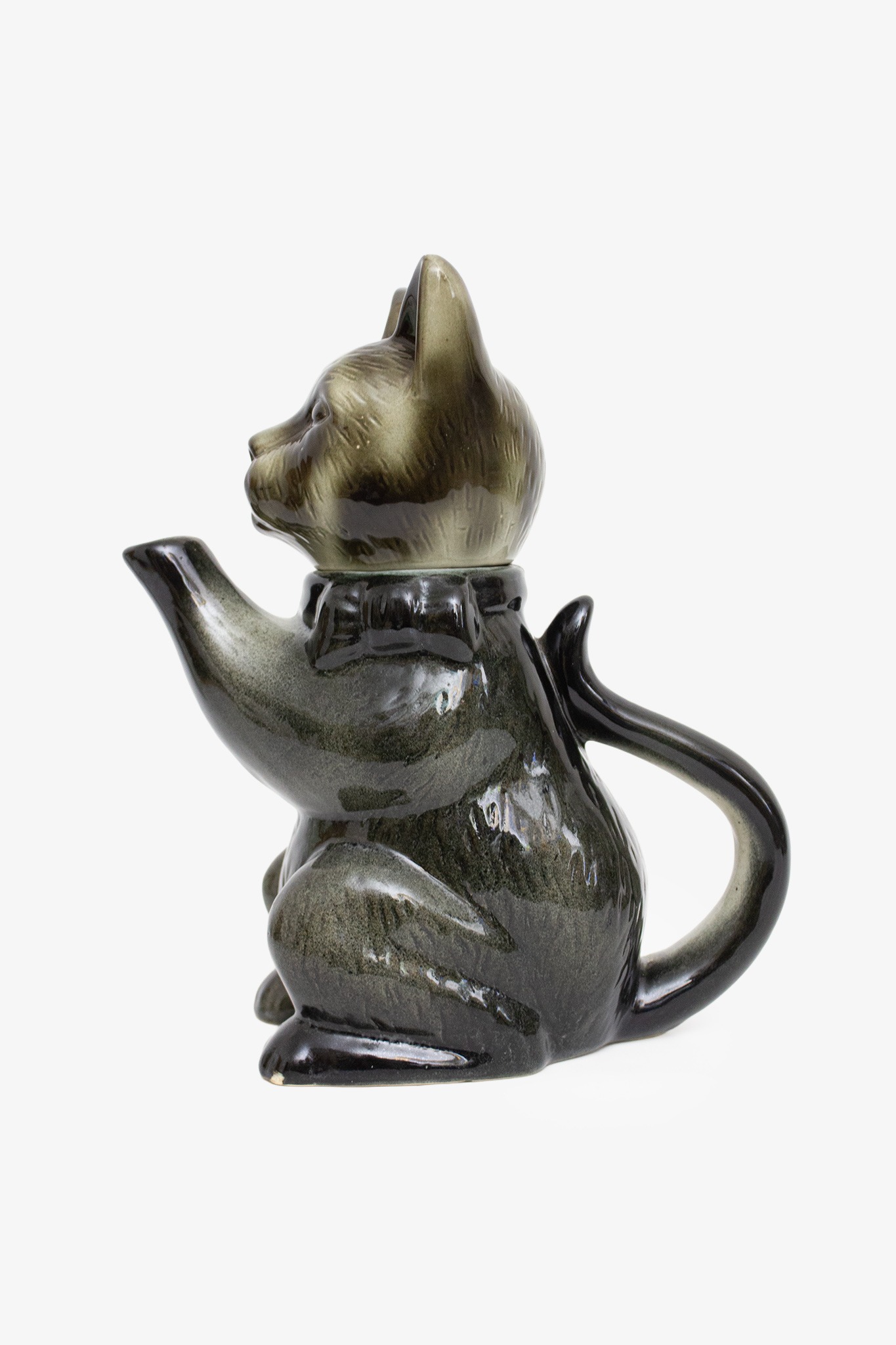 Vintage zwart-grijze Original Porzellan theepot/karaf kat