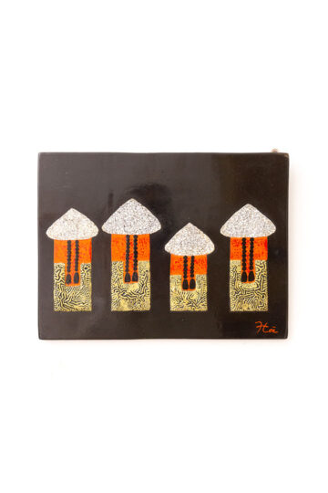 Vintage zwart houten paneel met abstracte Aziatische vrouwen