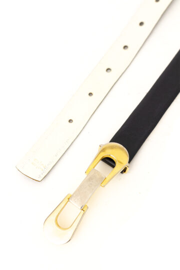 Vintage zwart/wit leren riem met goudkleurige metalen gespen
