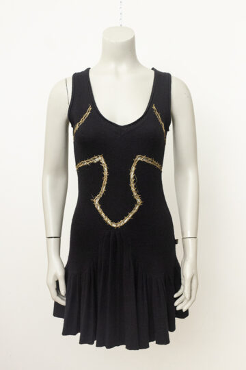 Vintage zwarte gebreide jurk met goudkleurig stiksel Just Cavalli