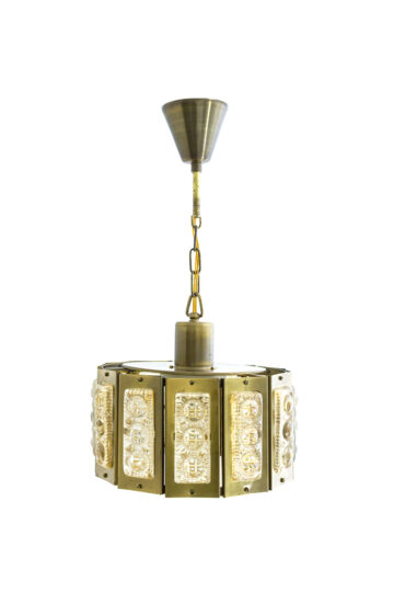 Vitrika hanglamp messing met figuurglas Deens Design jaren 60
