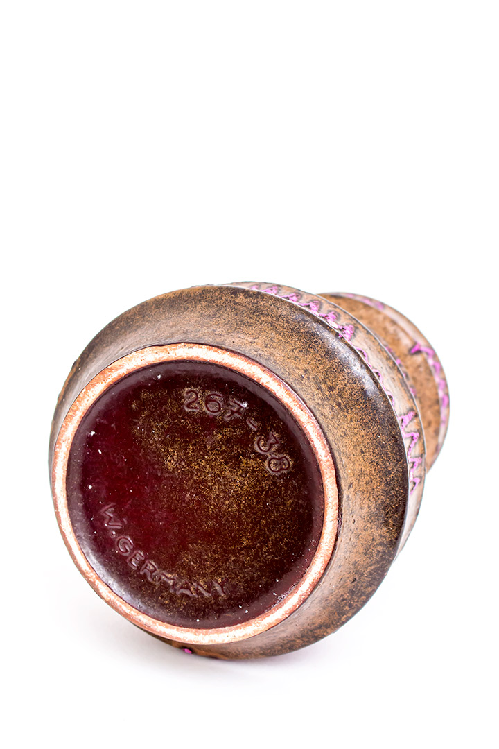 West-Germany vaas Pagoda Scheurich 267-38 bruin met paarse zigzag