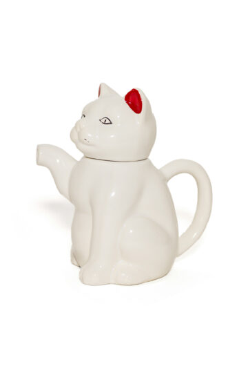 Wit vintage katten theepotje van keramiek