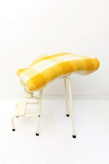 Wollen deken vintage Hatéma geruit okergeel/beige/groen