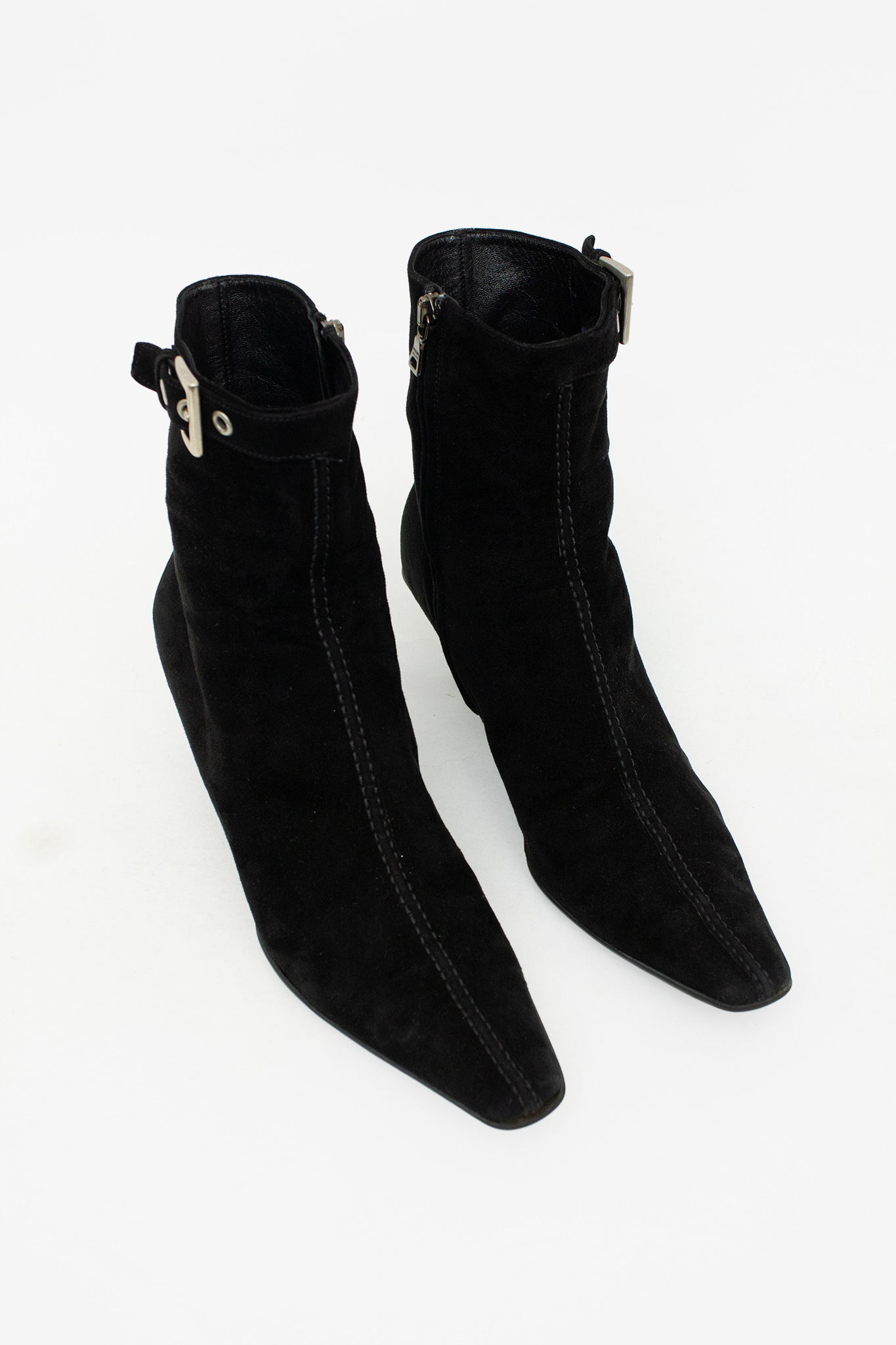 Y2K zwarte suède Prada enkellaarsjes