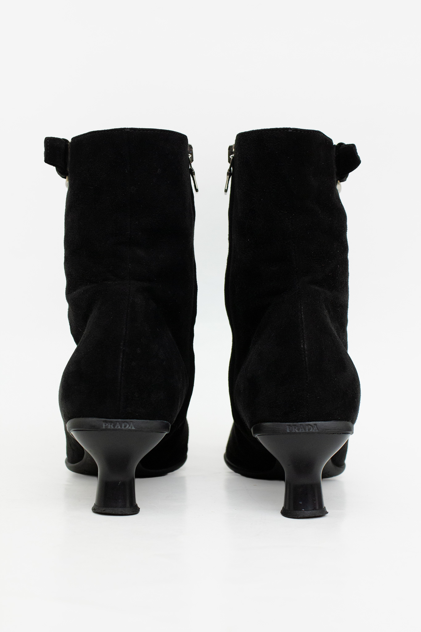 Y2K zwarte suède Prada enkellaarsjes