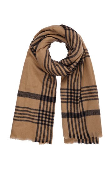 Zachte wintersjaal lichtbruin met zwarte strepen