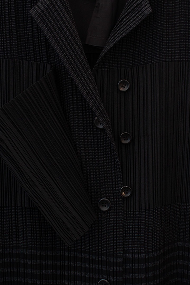 Issey Miyake pleated jas/colbert met panelen en strepen FW98/99