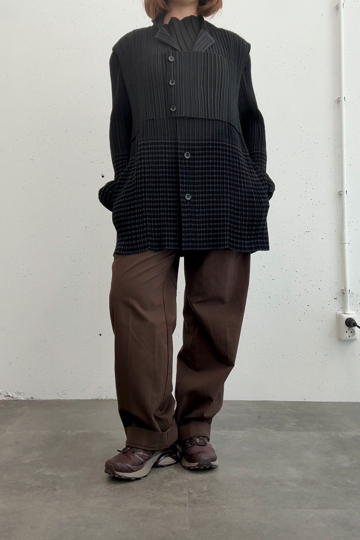 Issey Miyake pleated jas/colbert met panelen en strepen FW98/99