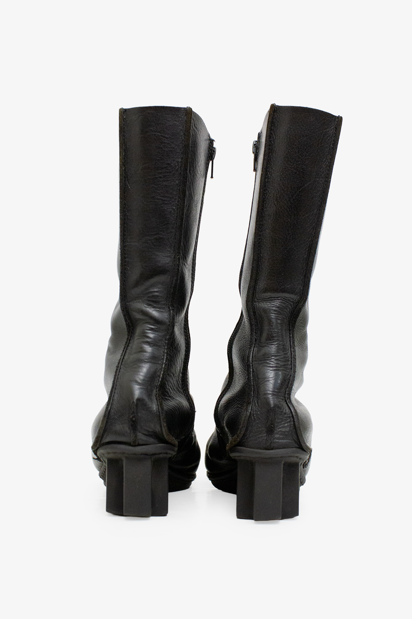 Zwarte halfhoge leren Trippen laarzen met bijzondere hak