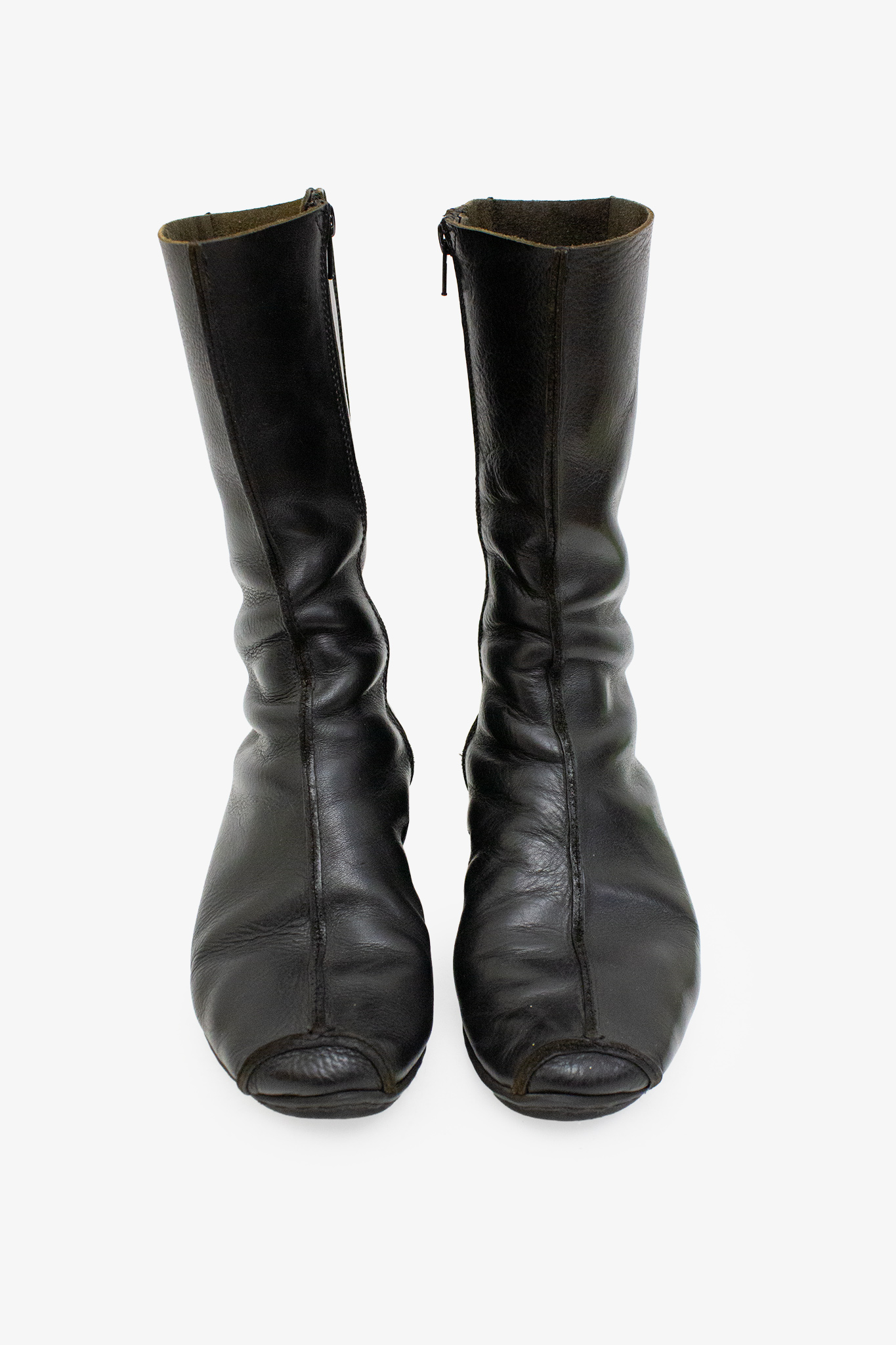 Zwarte halfhoge leren Trippen laarzen met bijzondere hak