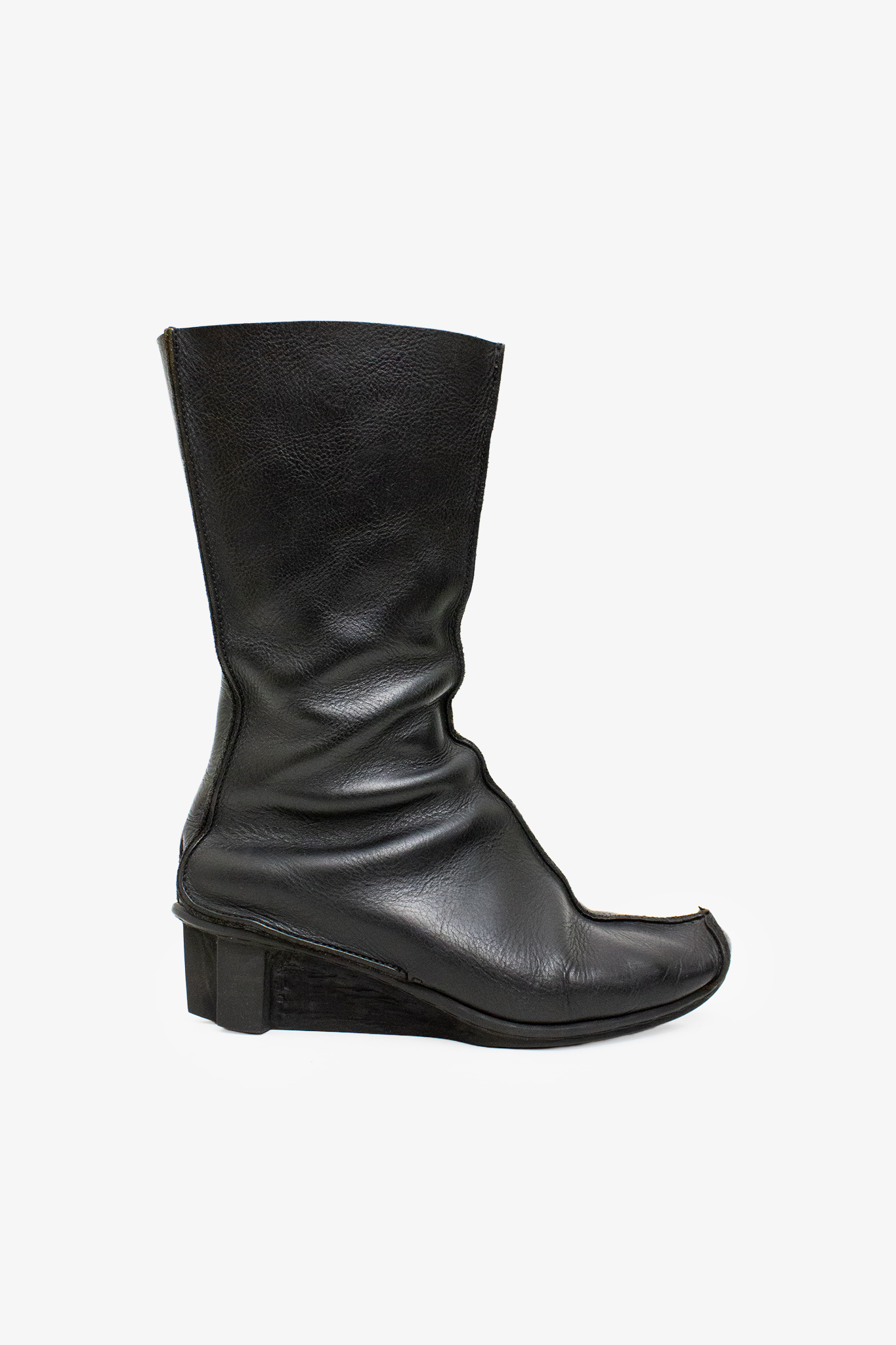 Zwarte halfhoge leren Trippen laarzen met bijzondere hak