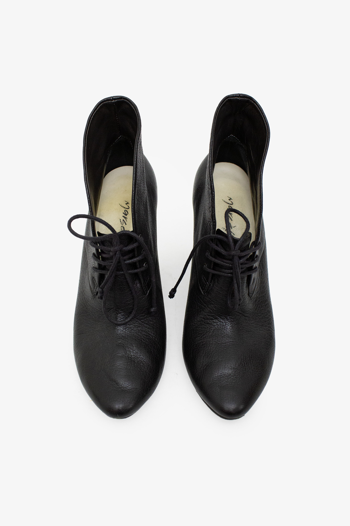 Zwarte leren Marsell veterlaarsjes met hak