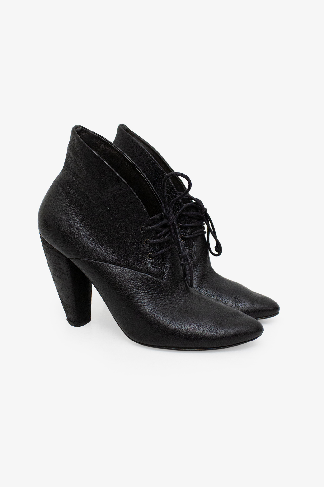 Zwarte leren Marsell veterlaarsjes met hak