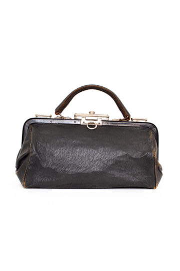 Zwarte leren antieke dokterstas van rond 1900