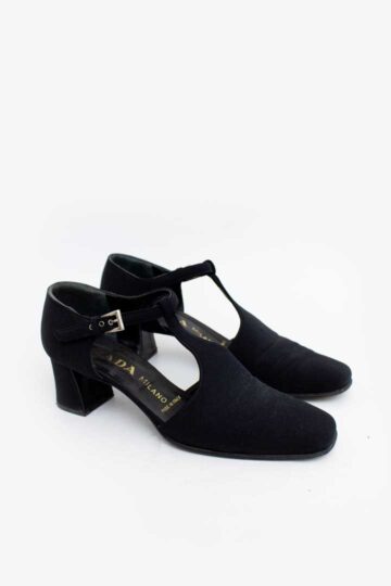 Zwarte stoffen Prada mary-jane pumps