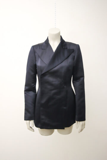 Zwarte vintage satijnen blazer met puntig revers Dirk Bikkembergs