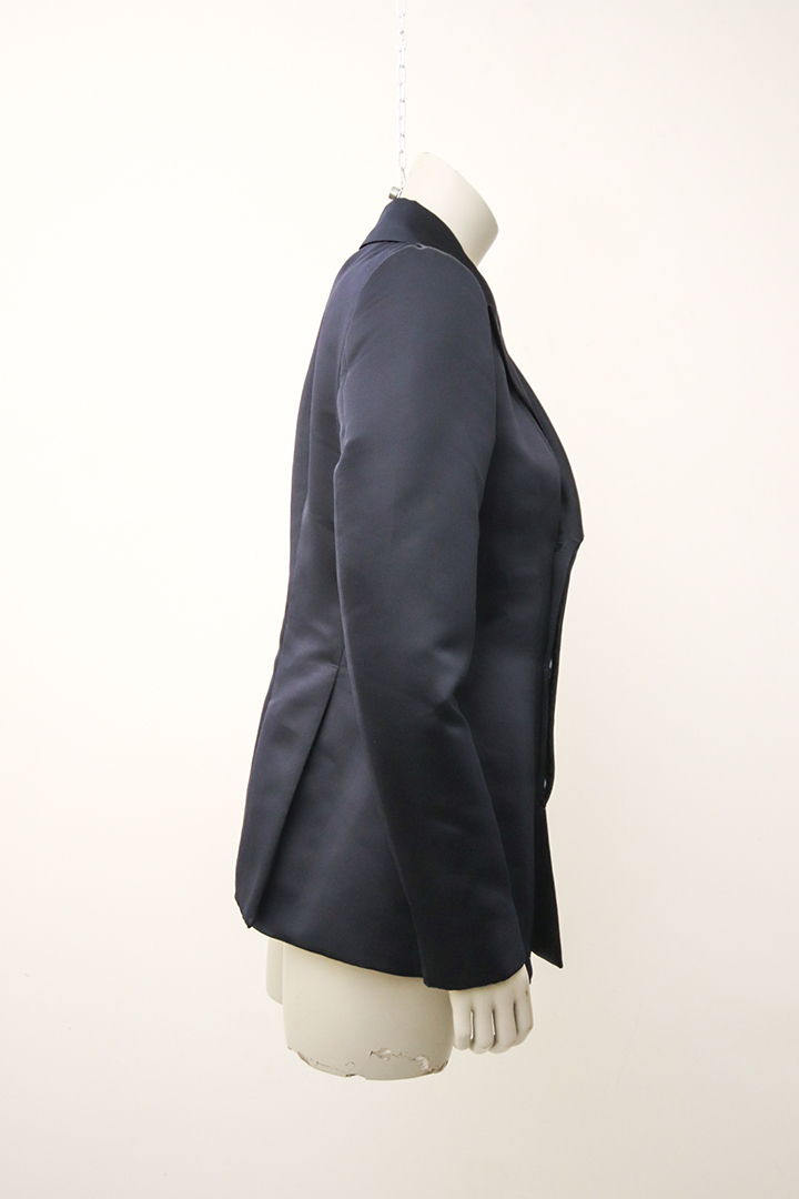 Zwarte vintage satijnen blazer met puntig revers Dirk Bikkembergs