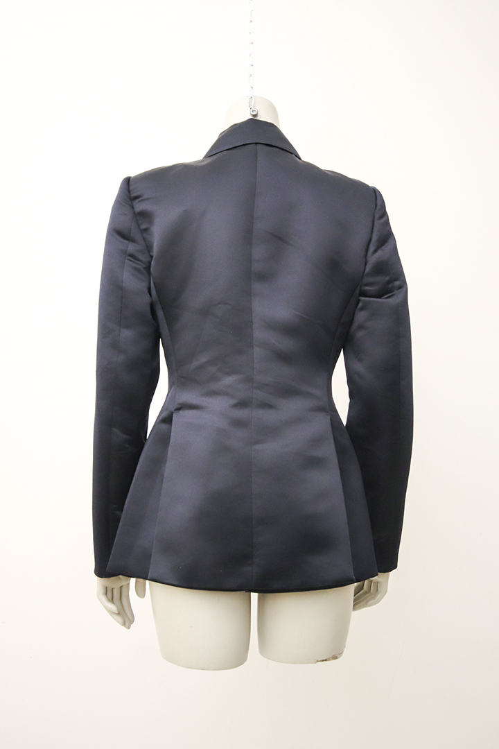 Zwarte vintage satijnen blazer met puntig revers Dirk Bikkembergs