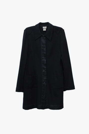 Zwarte wollen Dries van Noten jasje met knopen en satijnen band