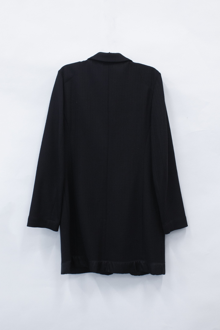 Zwarte wollen Dries van Noten jasje met knopen en satijnen band