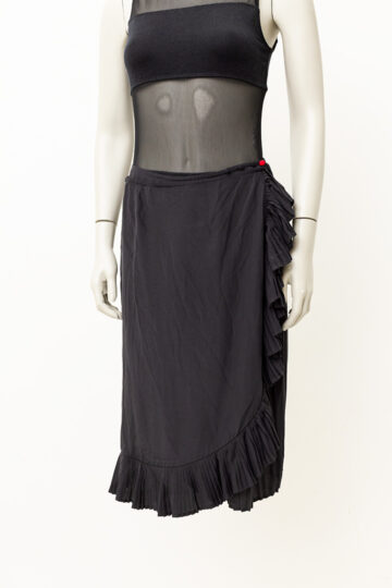 Zwarte zijdemix wikkelrok met rushes Dries van Noten