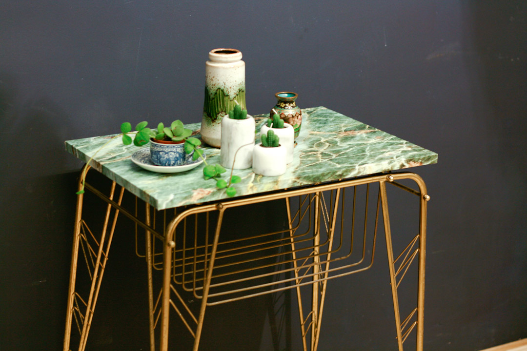 Franse Art Deco bijzettafel groen marmer look