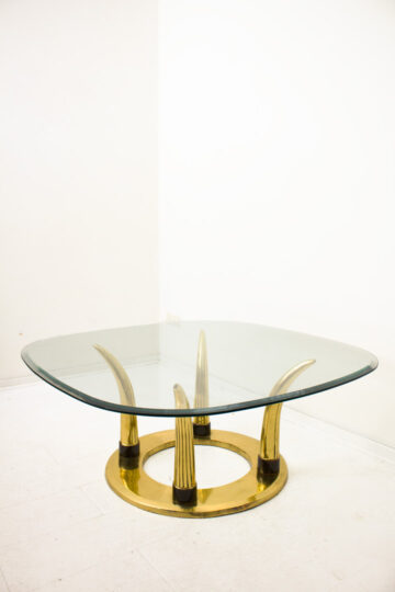 Hollywood Regency messing salontafel met glas