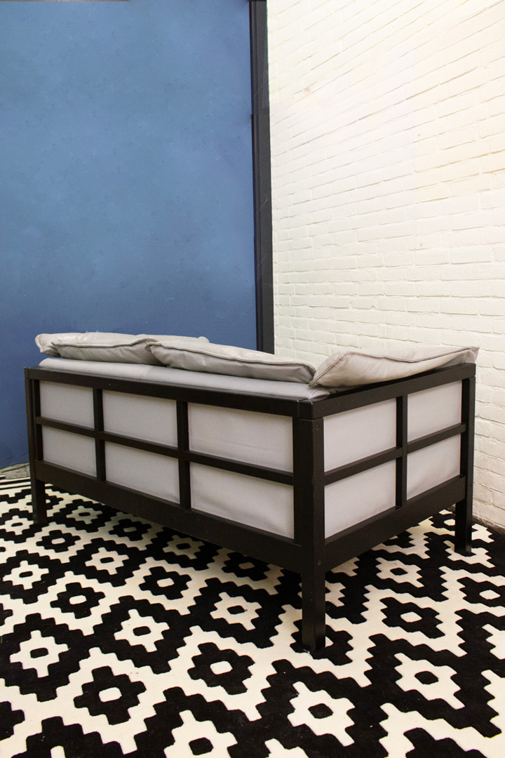 Retro Ikea twee-zits grijs leren bank Shoji