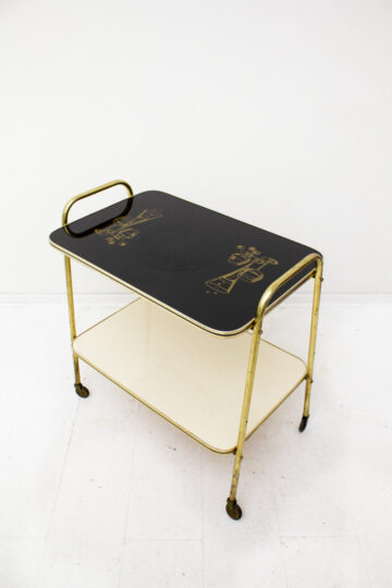 Vintage Franse messing barcart met glas en formica blad