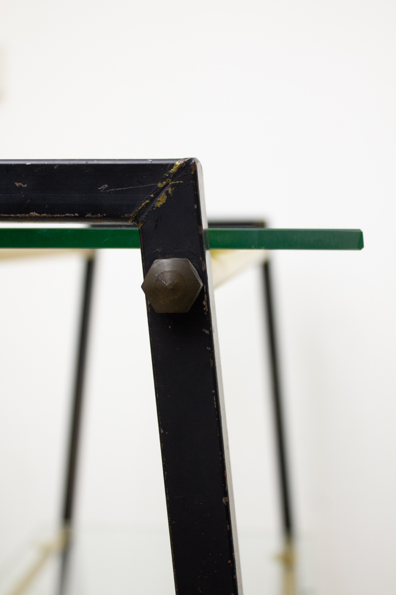 Vintage Franse barcart/ serveerwagen met metalen frame en glasplaten