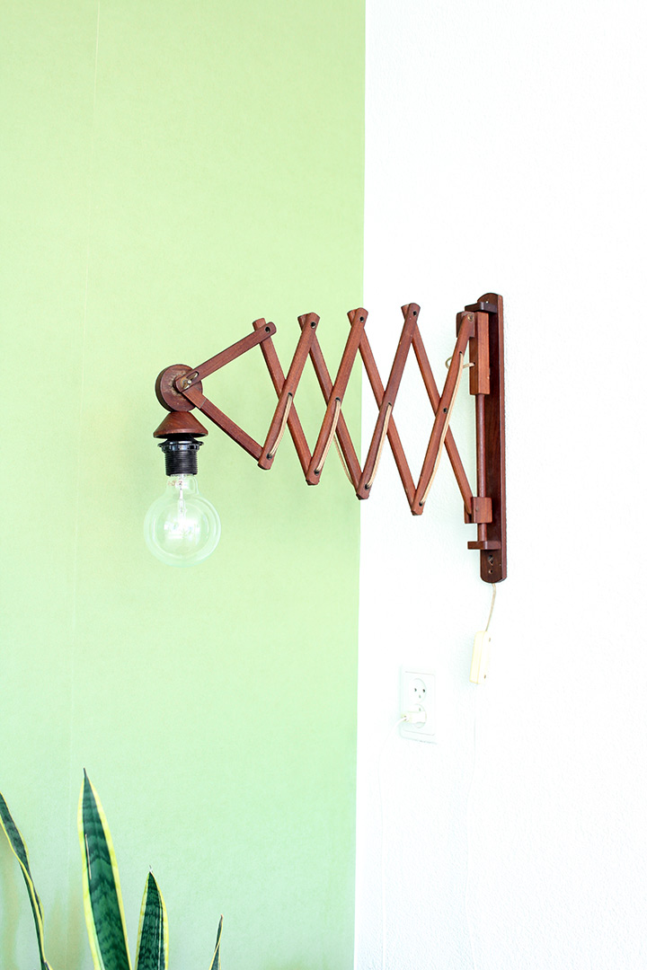 Vintage houten schaarlamp groot