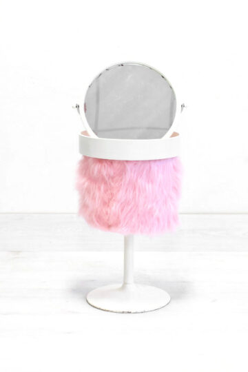 Vintage make-up tafel jaren 70 furry fluffy roze