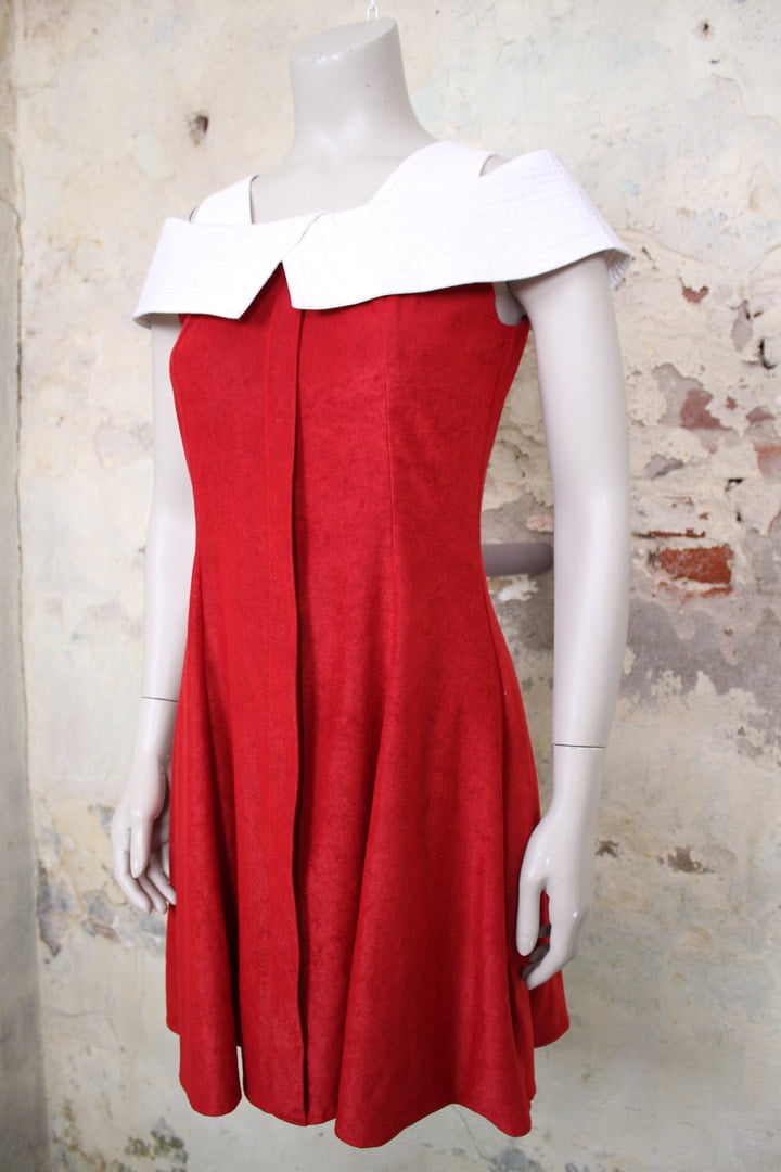 Vintage rode sixties jurk met witte kraag Froufrou s
